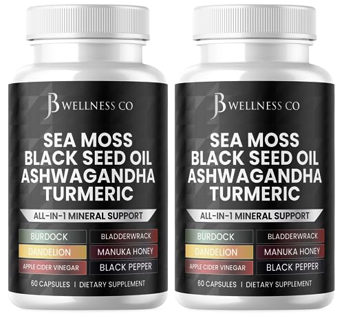 Sea Moss Black Seed Oil Ashwagandha Turmeric Bladderwrack Burdock Vitamin C Vitamin D3 120 Count J138642