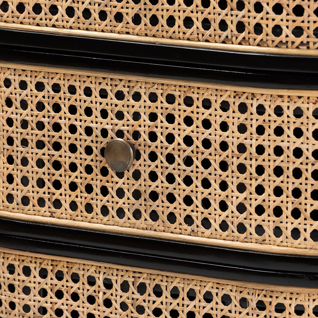 Black Wood and Rattan 3-Drawer End Table Nightstand A58965