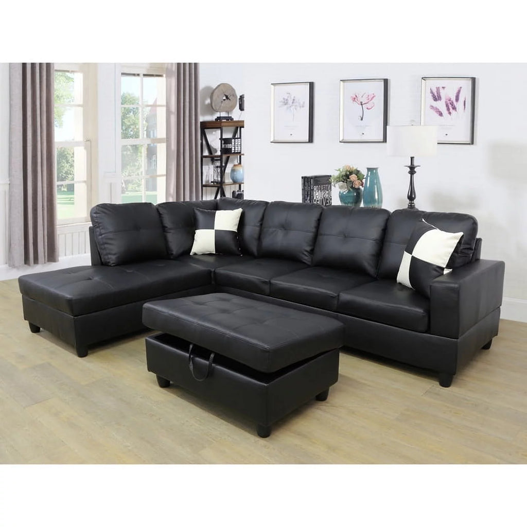 Black L Shaped Convertible Sectional Sofa D8649