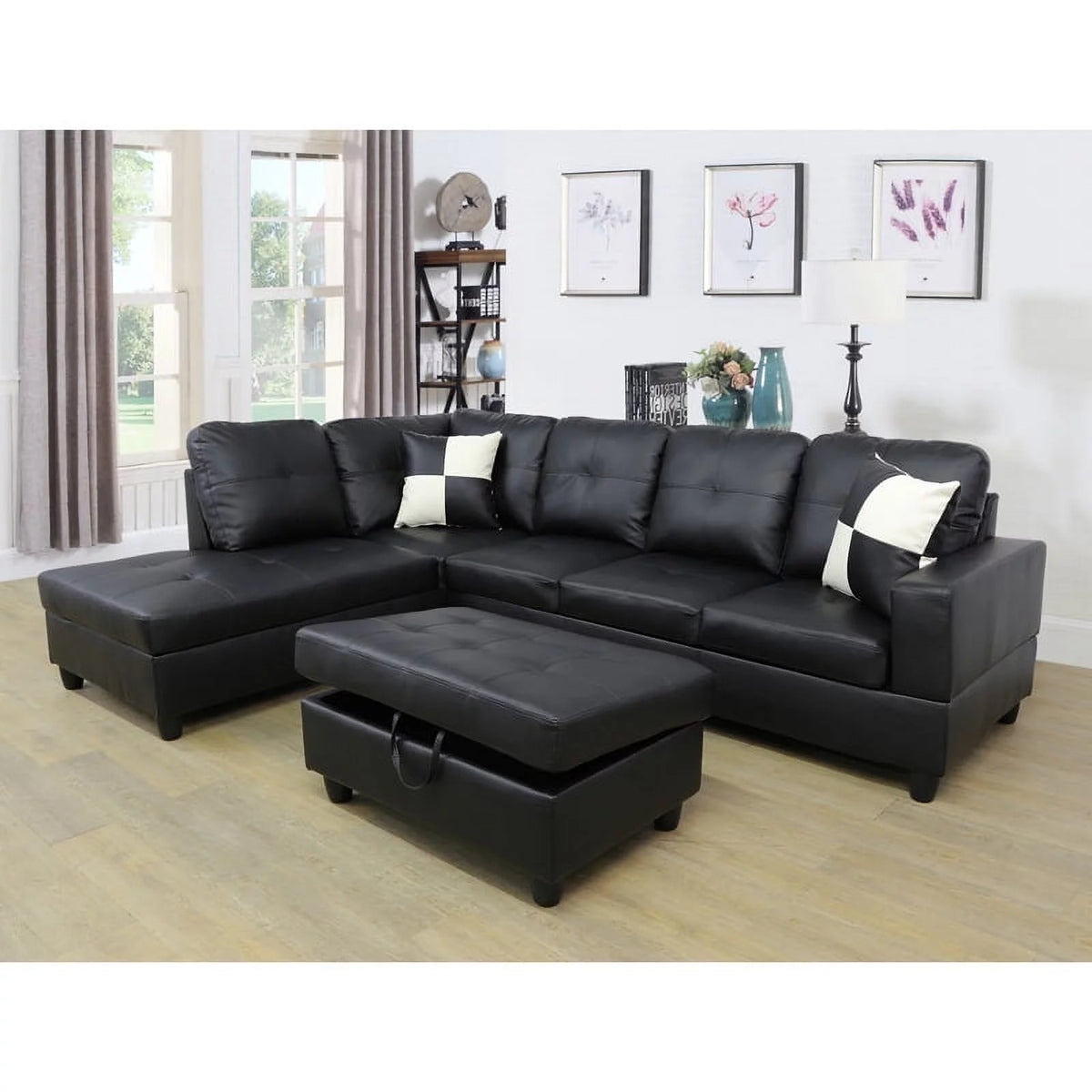 Black L Shaped Convertible Sectional Sofa D8649