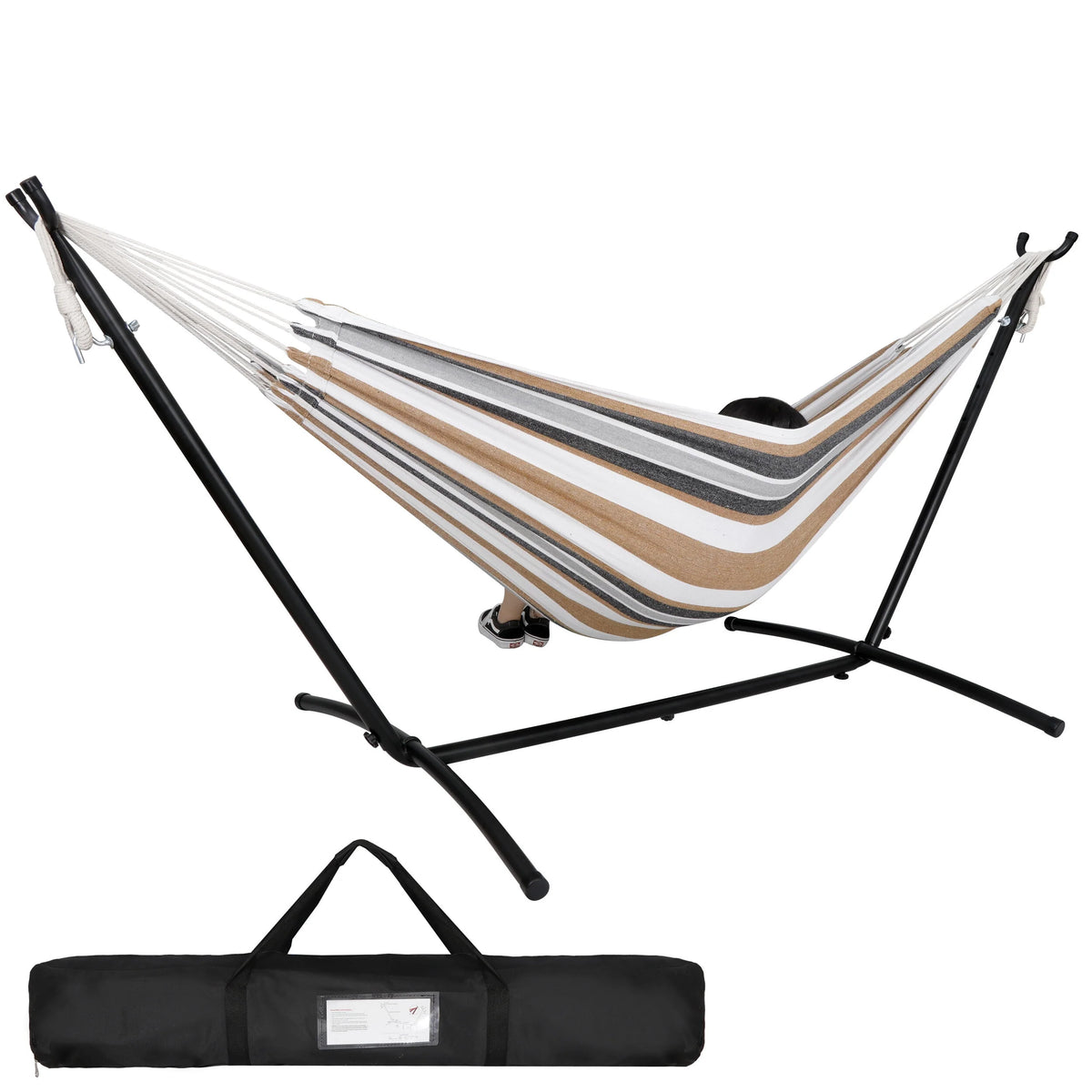 Portable Double Outdoor Hammock with 9FT Stand Set, Carry Case, Brown R1265