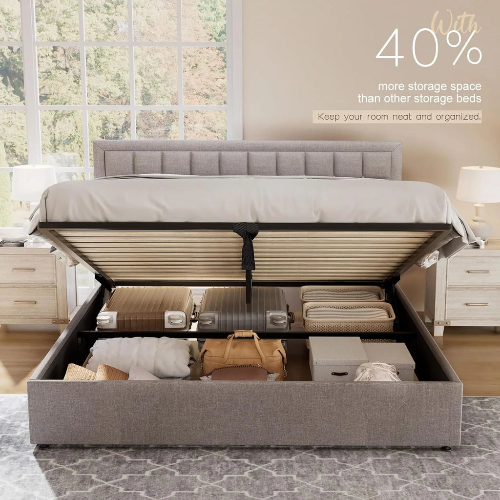 King Size Lift Up Storage Upholstered Platform Bed Frame K744146