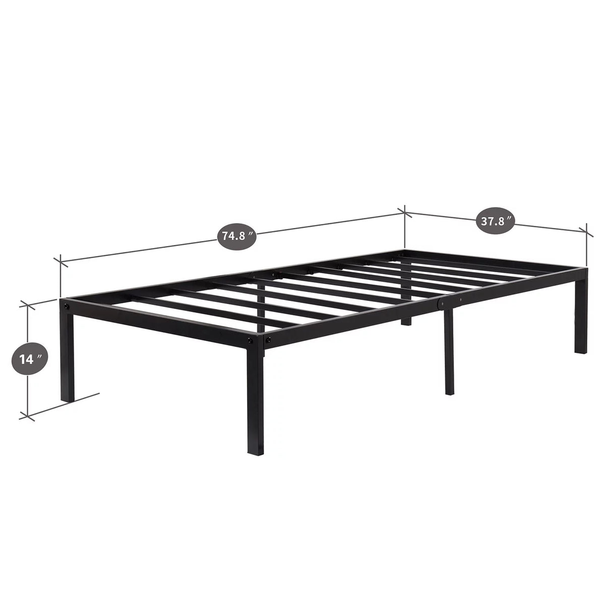 14 Inch Black Metal Twin Bed Frame Z737907