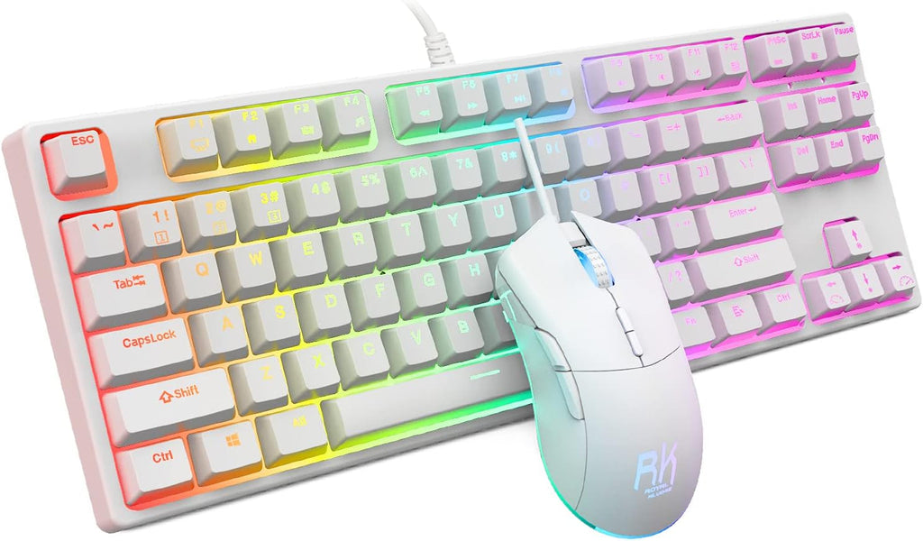 RGB 60% Mechanical Keyboard and Mouse Combo, Wired Compact 87 Keys Blue Switch, 7200 DPI Black Set J2346