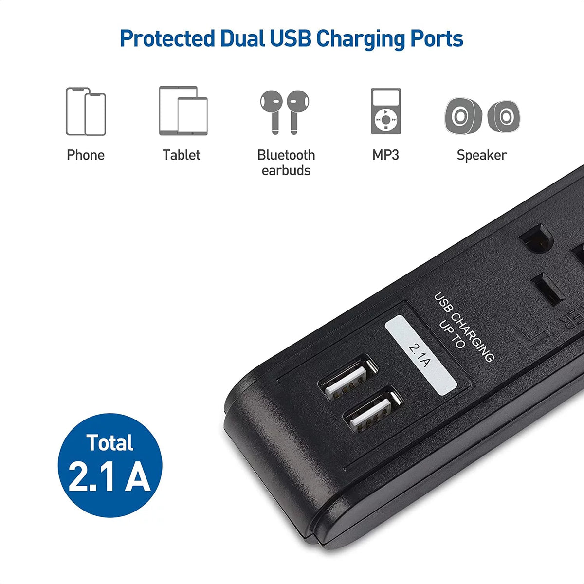 2-Pack 6 Outlet Surge Protector Power Strip with USB Charging Ports, 8 Foot Cord, Black X488
