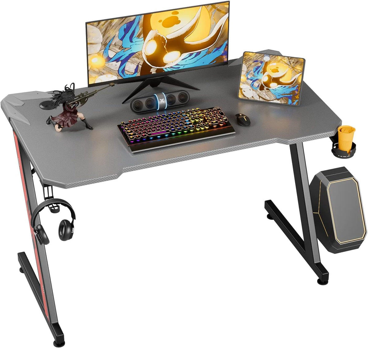 44 Inch Z Shaped Gaming Desk with Cup Holder & Headphone Hook R972951