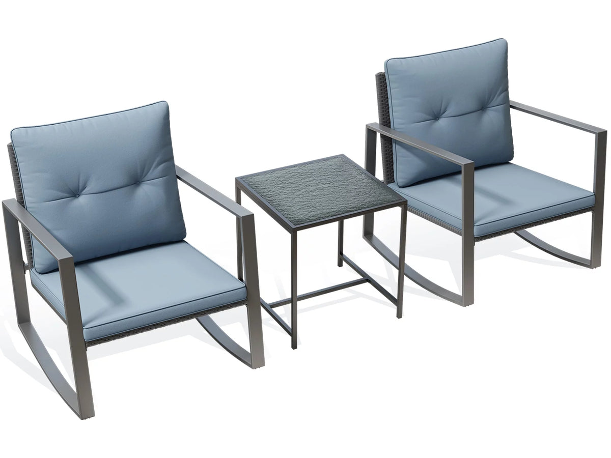 3-Piece Bistro Outdoor Cafe Furniture Set with Glass Table Grey U606365