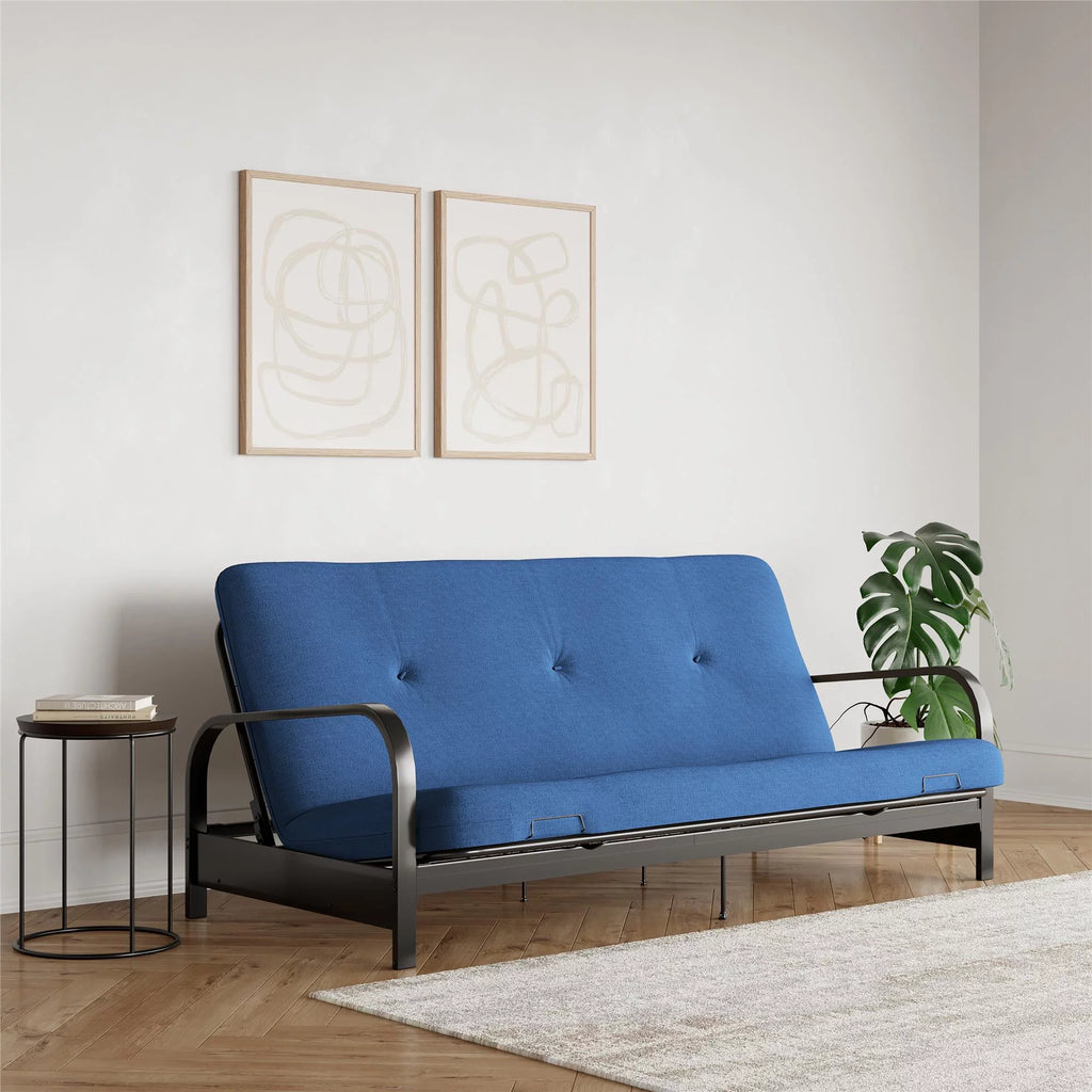 6-Inch Futon Mattress with Tufted Cover, Full, Light Gray Linen B541