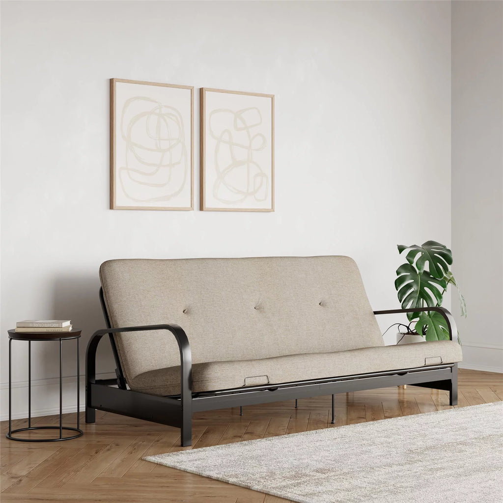 6-Inch Futon Mattress with Tufted Cover, Full, Light Gray Linen B541