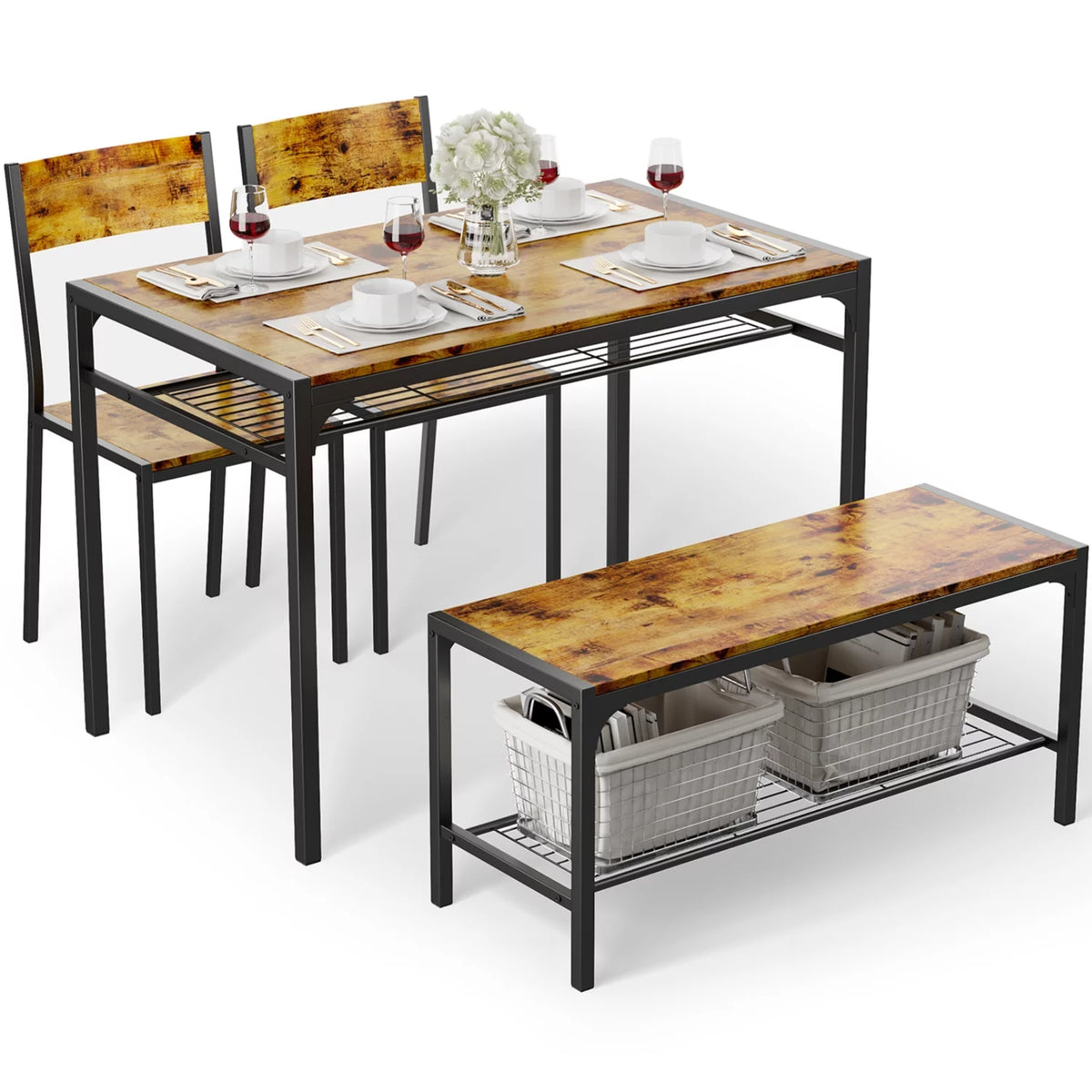 4 Piece Dining Table with 2 Chairs and Bench M6944
