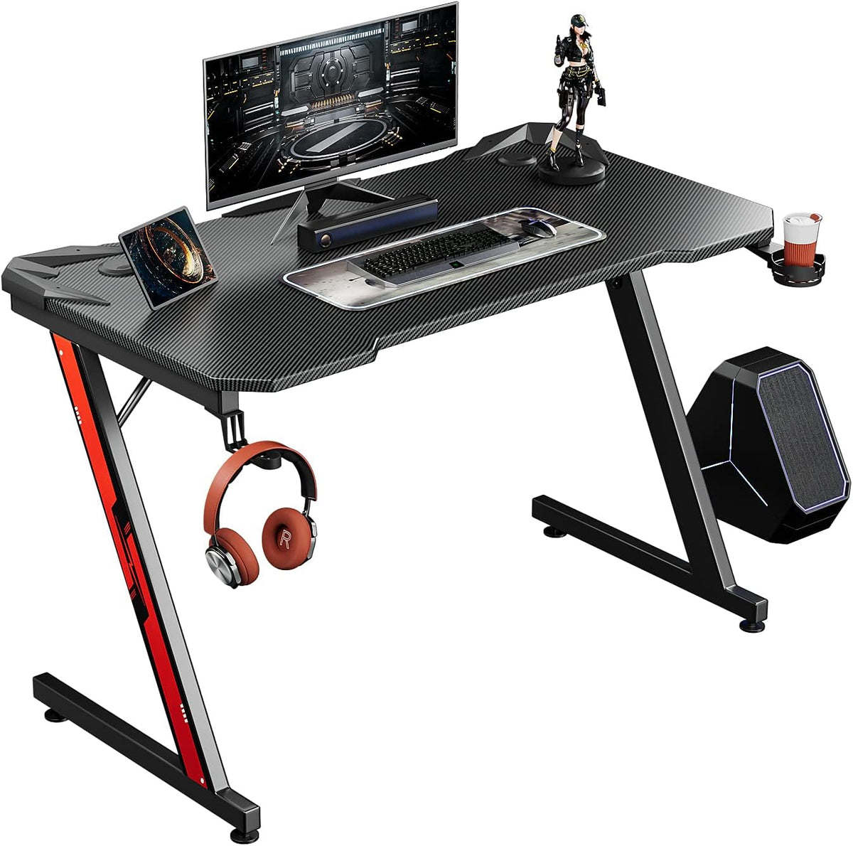 44 Inch Z Shaped Gaming Desk with Cup Holder & Headphone Hook R972951