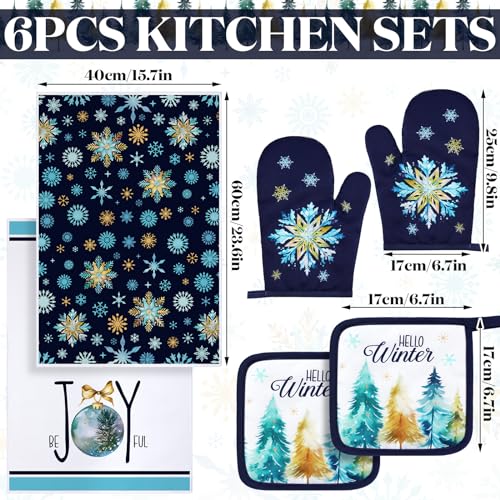 6 Pcs Christmas Kitchen Towel Oven Mitts and Pot Holders Set E8908