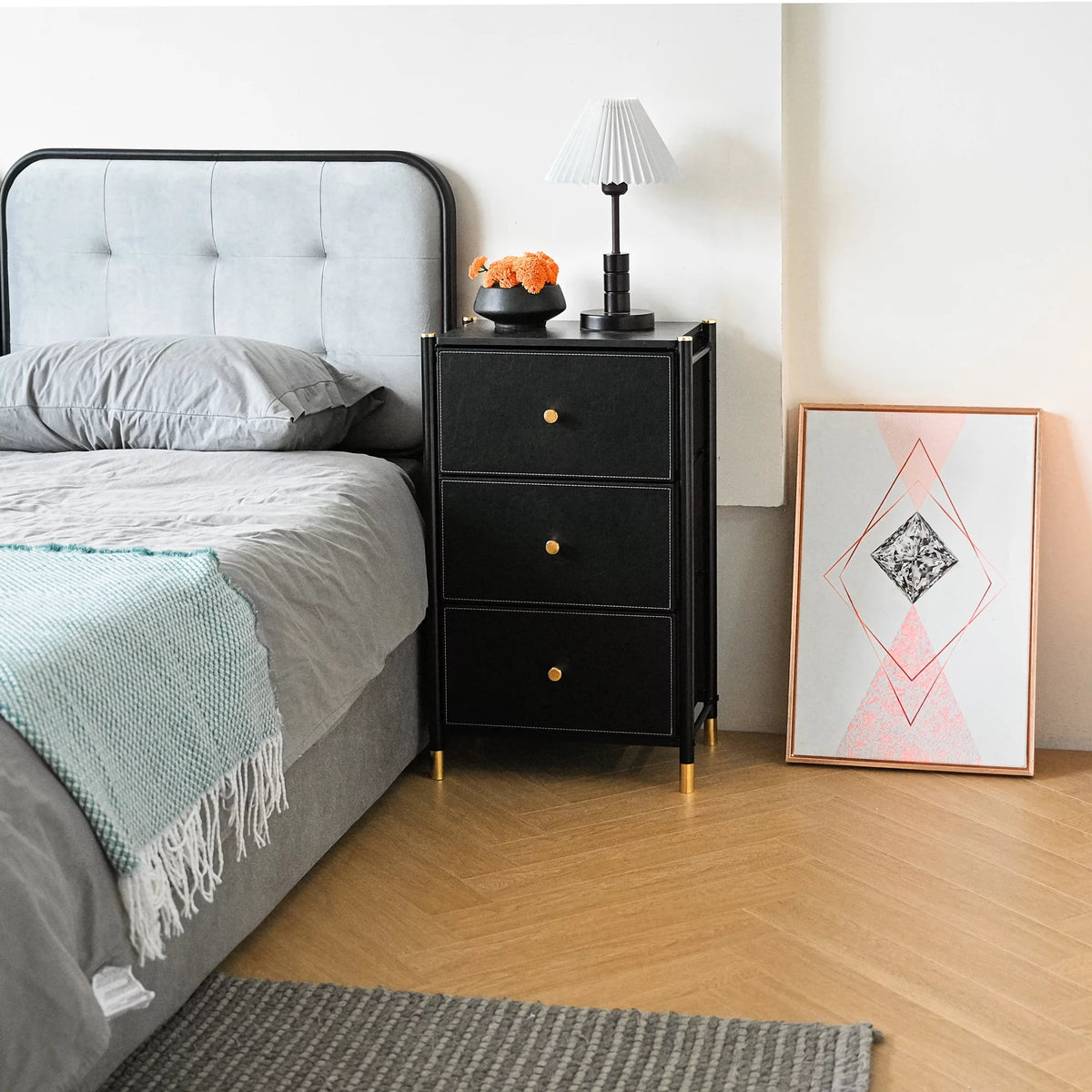 Black 3 Drawer Fabric Dresser B8798