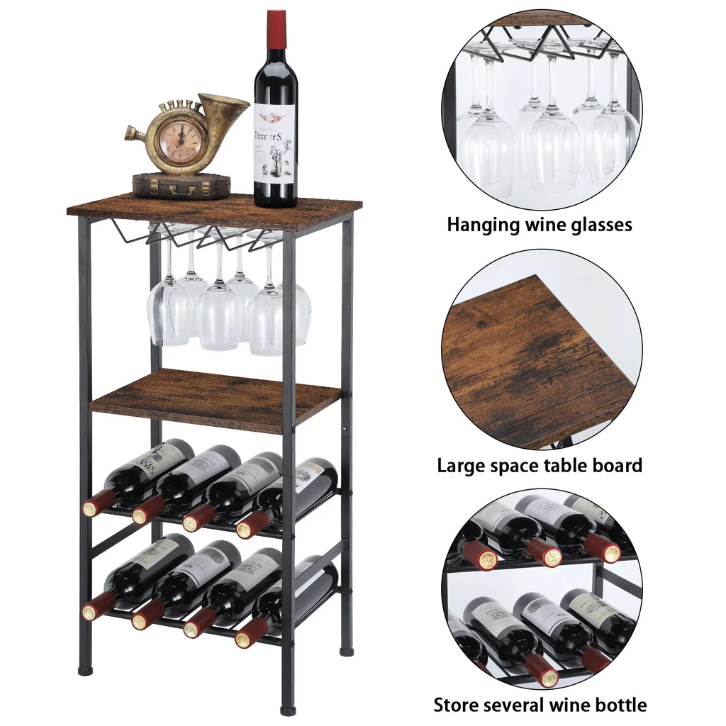 Freestanding Metal and Wood Wine Rack Table H193800