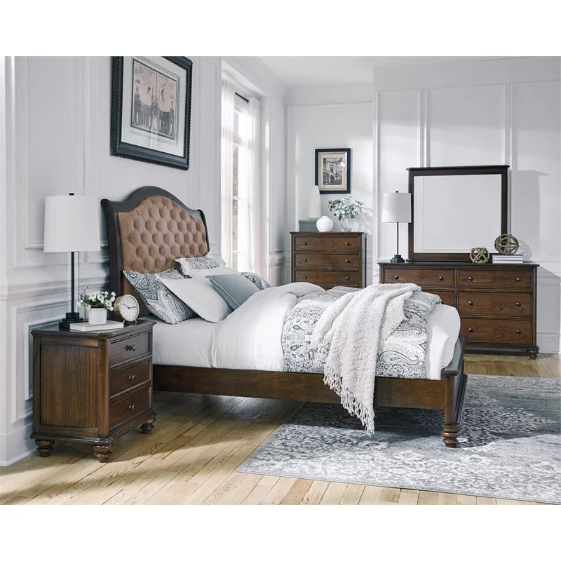 Queen Wood Upholstered Bed S473