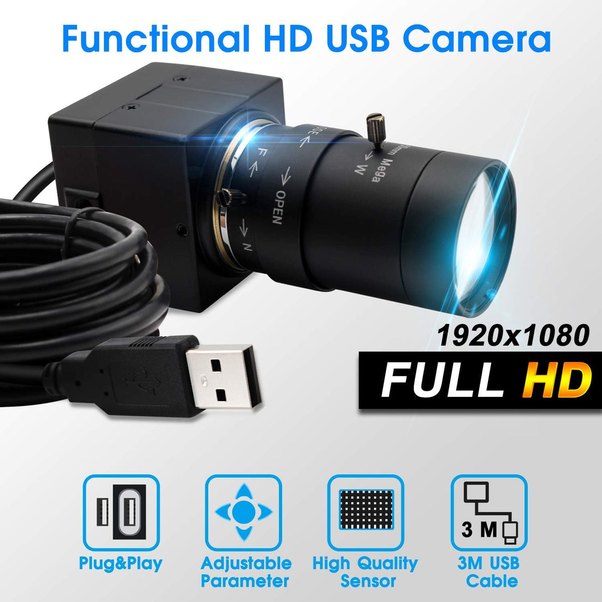 USB 5-50mm Varifocal Lens 1080P CMOS Webcam Q715382