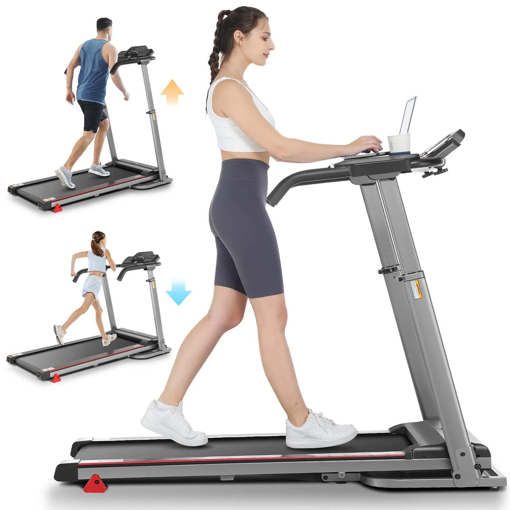 Folding Treadmill with Removable Desk, Adjustable Height, 300lb Weight Capacity, White D692557