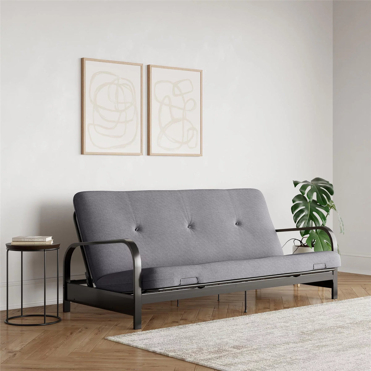 6-Inch Futon Mattress with Tufted Cover, Full, Light Gray Linen B541