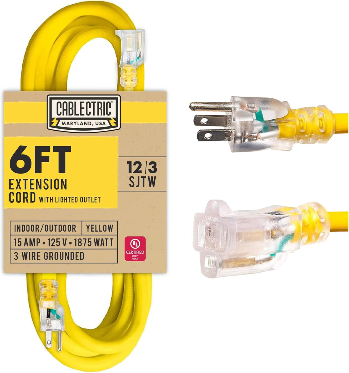 6 Ft 15 Amp 12 Gauge Lighted Outdoor Extension Cord I168626