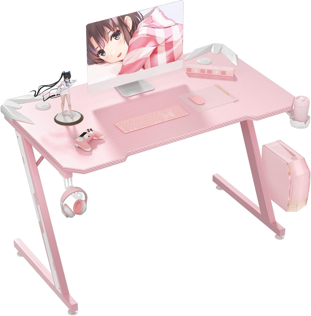 44 Inch Z Shaped Gaming Desk with Cup Holder & Headphone Hook R972951
