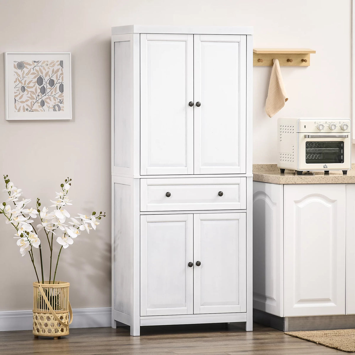 White Pinewood Kitchen Pantry Storage Cabinet Y7558
