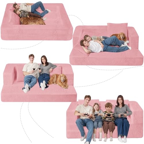 Faux Fur Convertible Bean Bag Sofa Bed with Pillow K65477