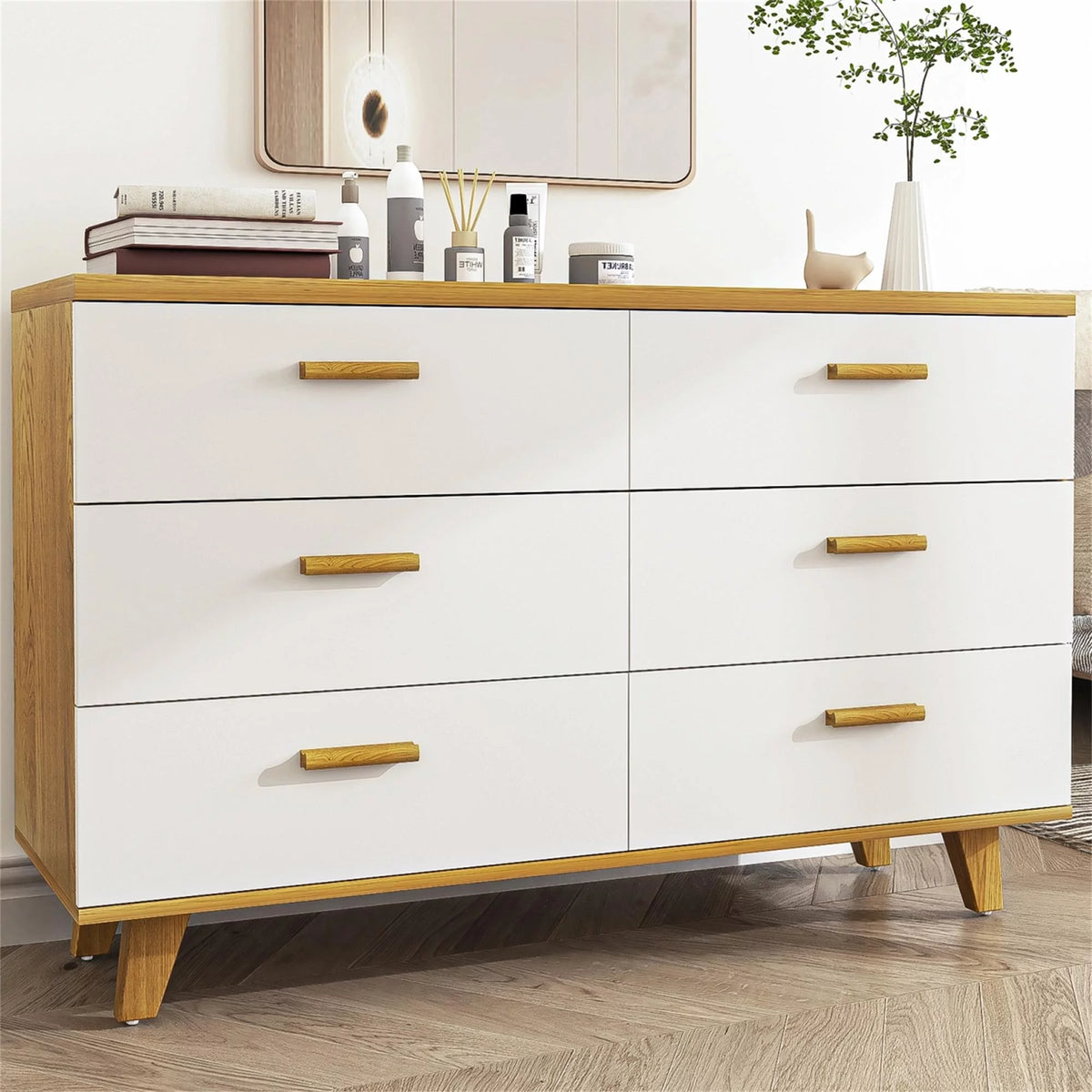 White Wood 6 Drawer Dresser K1741