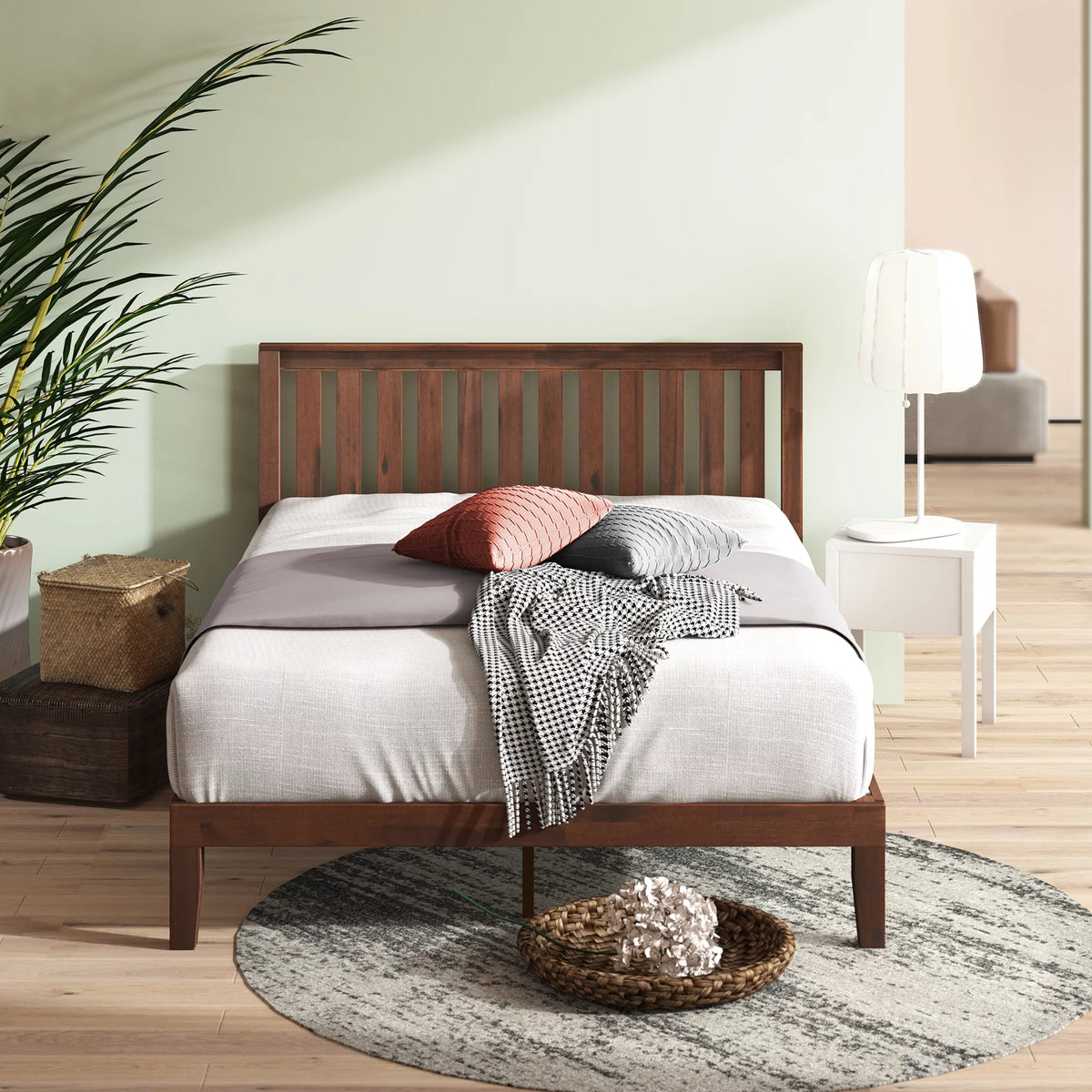 Queen Wood Platform Bed Frame with Headboard A142