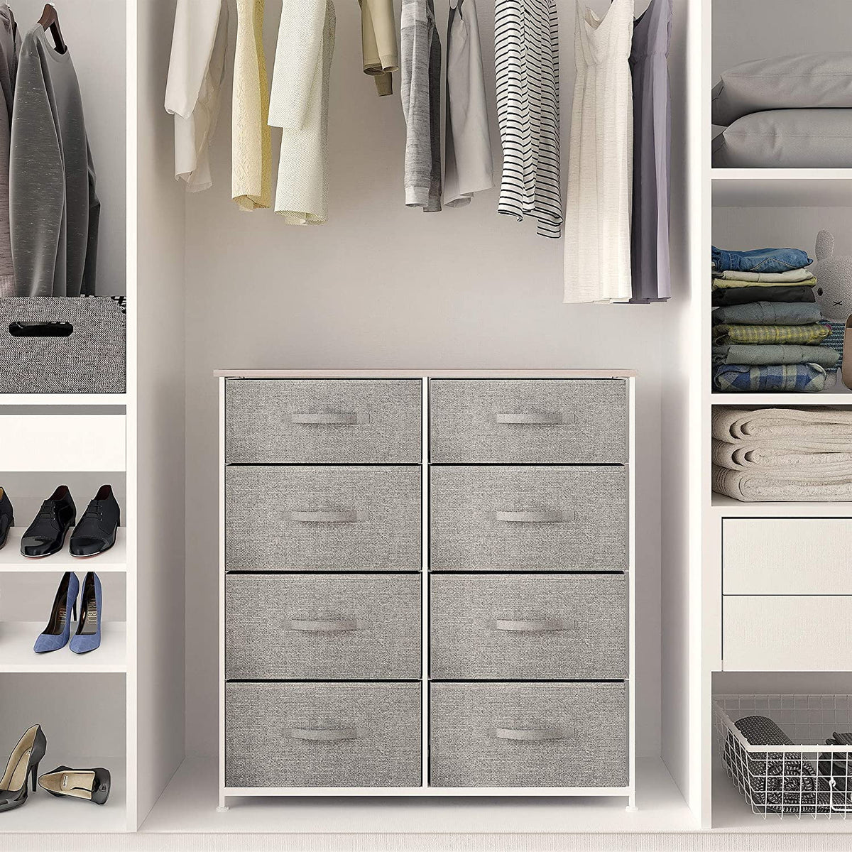 Light Grey 8 Drawer Fabric Dresser W38583