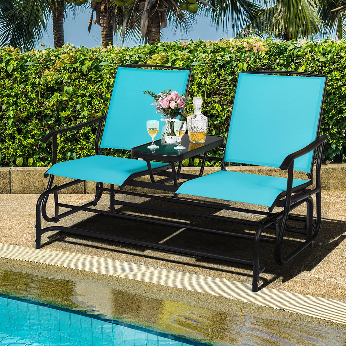 Brown 2 Person Outdoor Patio Glider Loveseat A58238