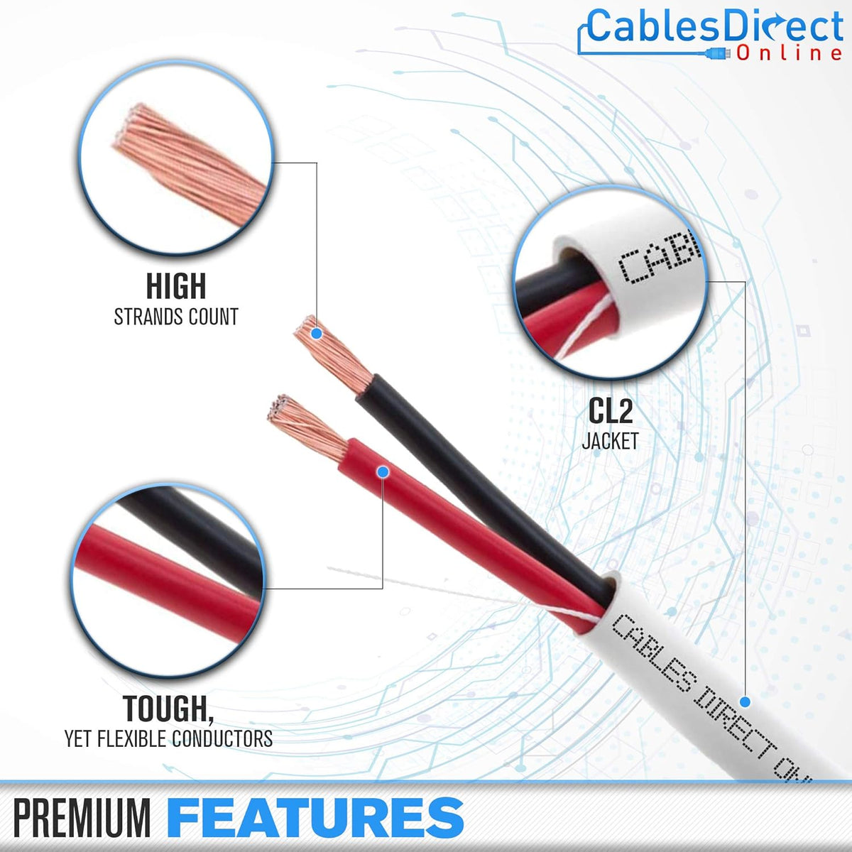 500ft 16AWG 2 Conductors CL2 Rated Speaker Cable Wire J296