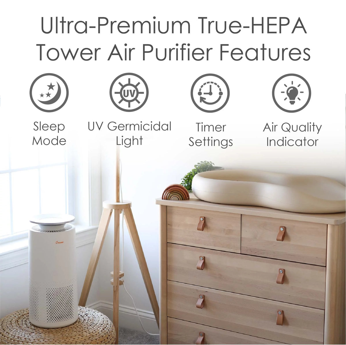 White True HEPA Tower Air Purifier with UV Light G739