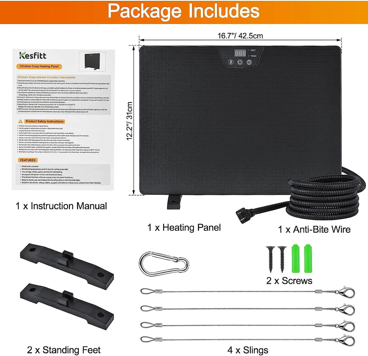 Chicken Coop Heater, 100/200 Watts Radiant Space Heater J21231