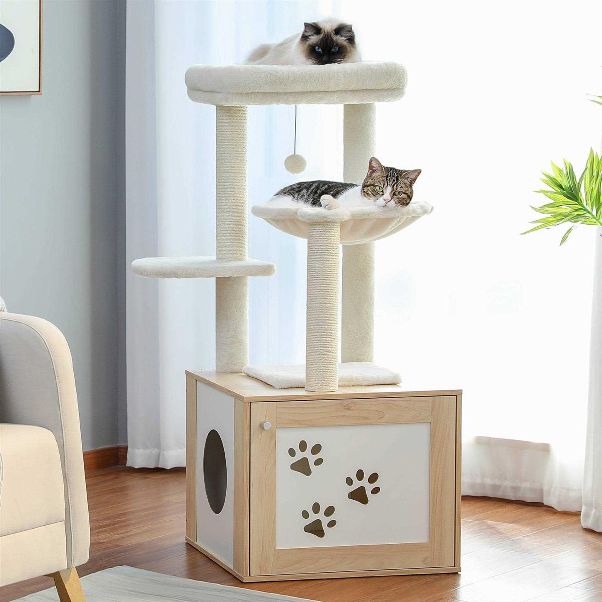Cat Tree with Litter Box Enclosure and Scratching Posts I26095