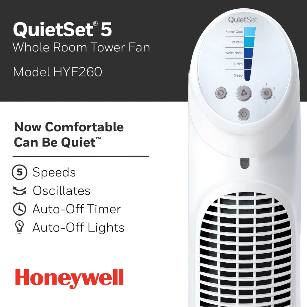 Black QuietSet Oscillating Electric Tower Fan M80633
