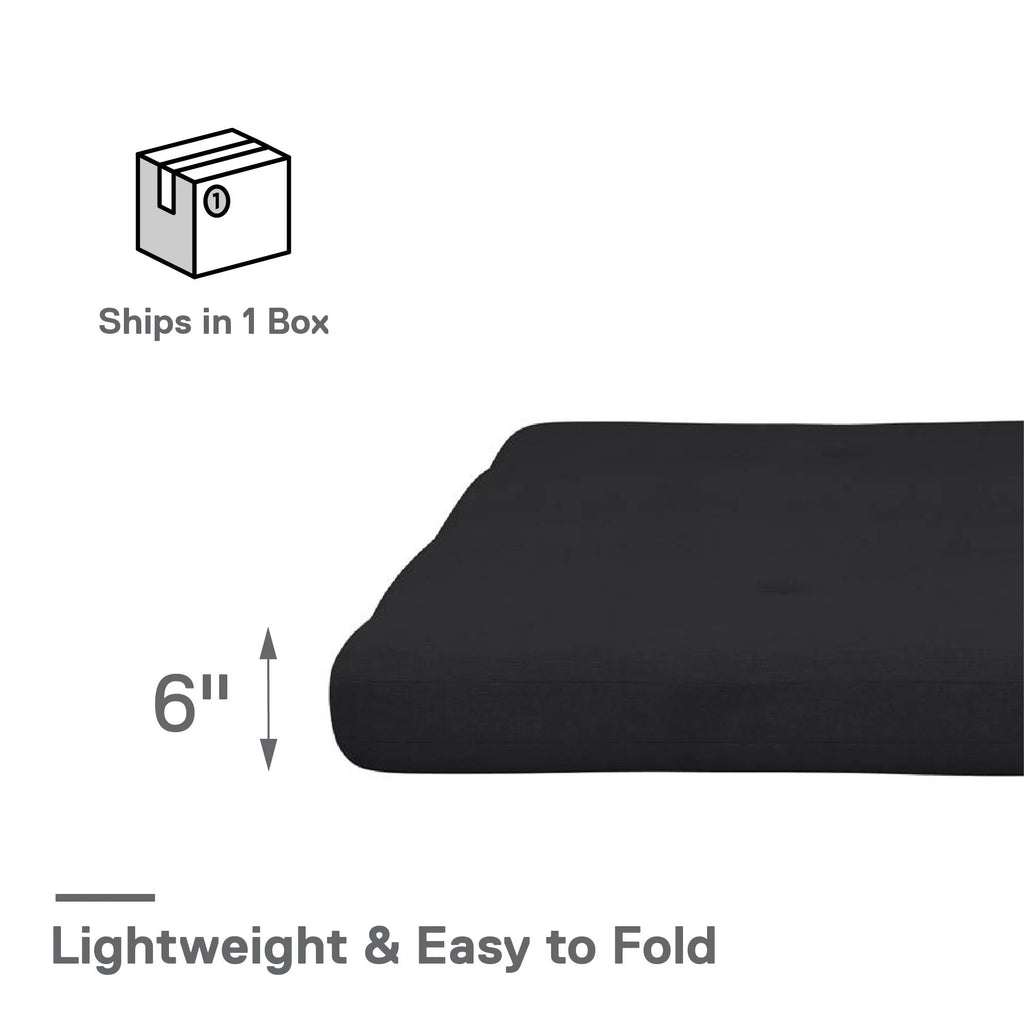 6-Inch Futon Mattress with Tufted Cover, Full, Light Gray Linen B541