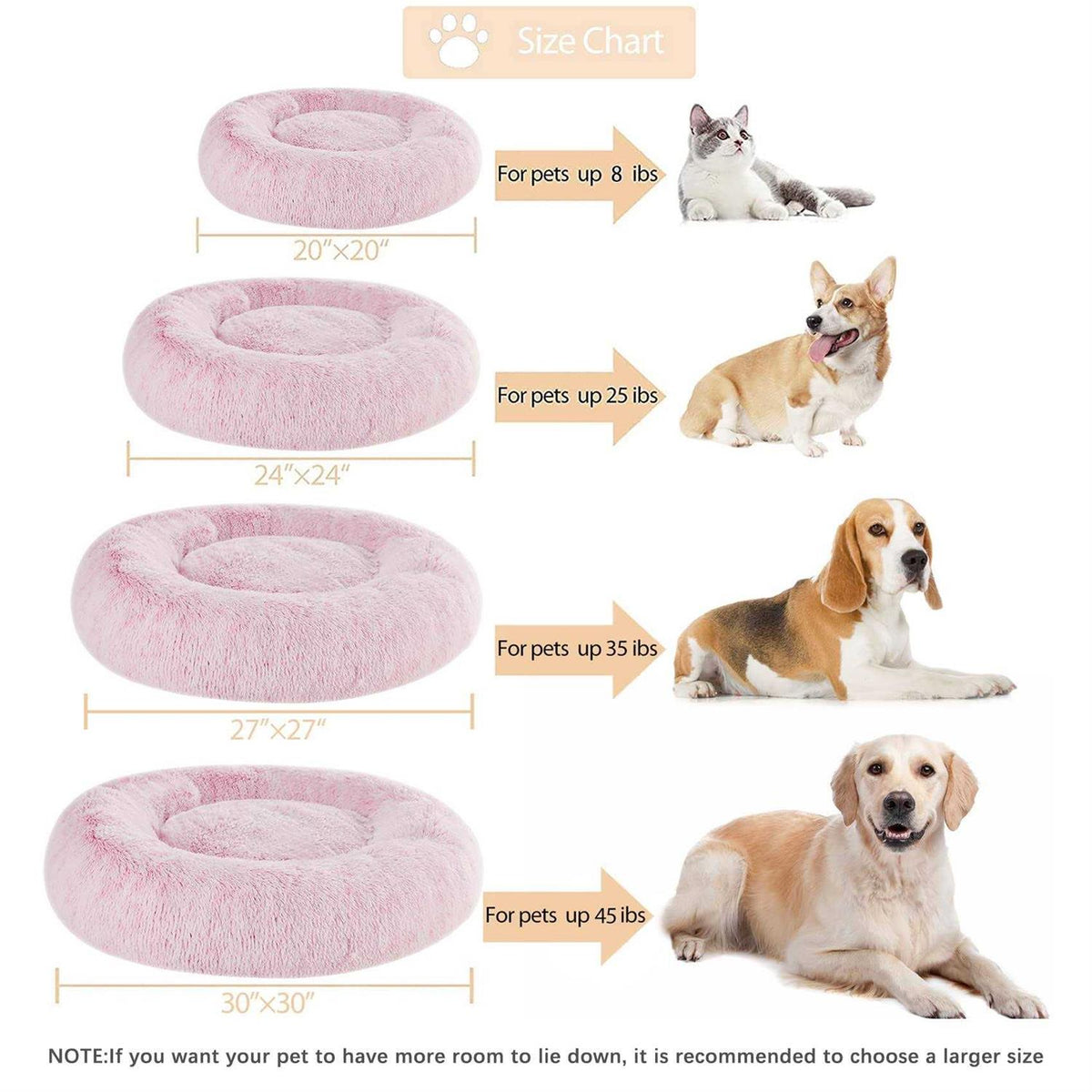 Small Dog Bed Donut Faux Fur Anti-Anxiety E492