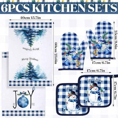 6 Pcs Christmas Kitchen Towel Oven Mitts and Pot Holders Set E8908
