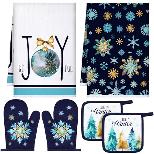 6 Pcs Christmas Kitchen Towel Oven Mitts and Pot Holders Set E8908