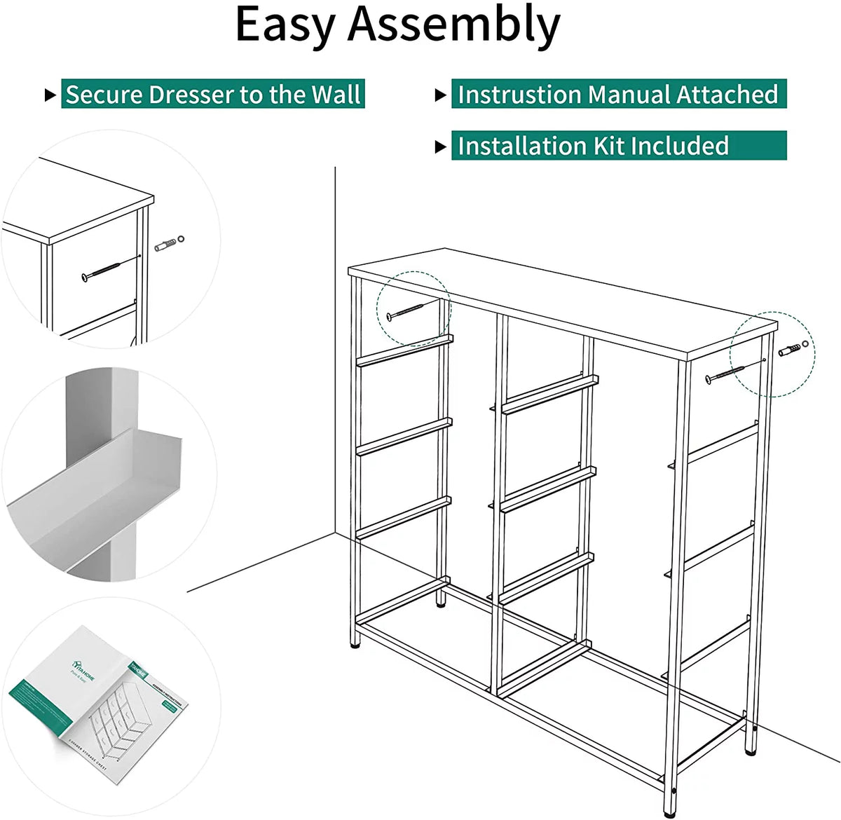 Light Grey 8 Drawer Fabric Dresser W38583