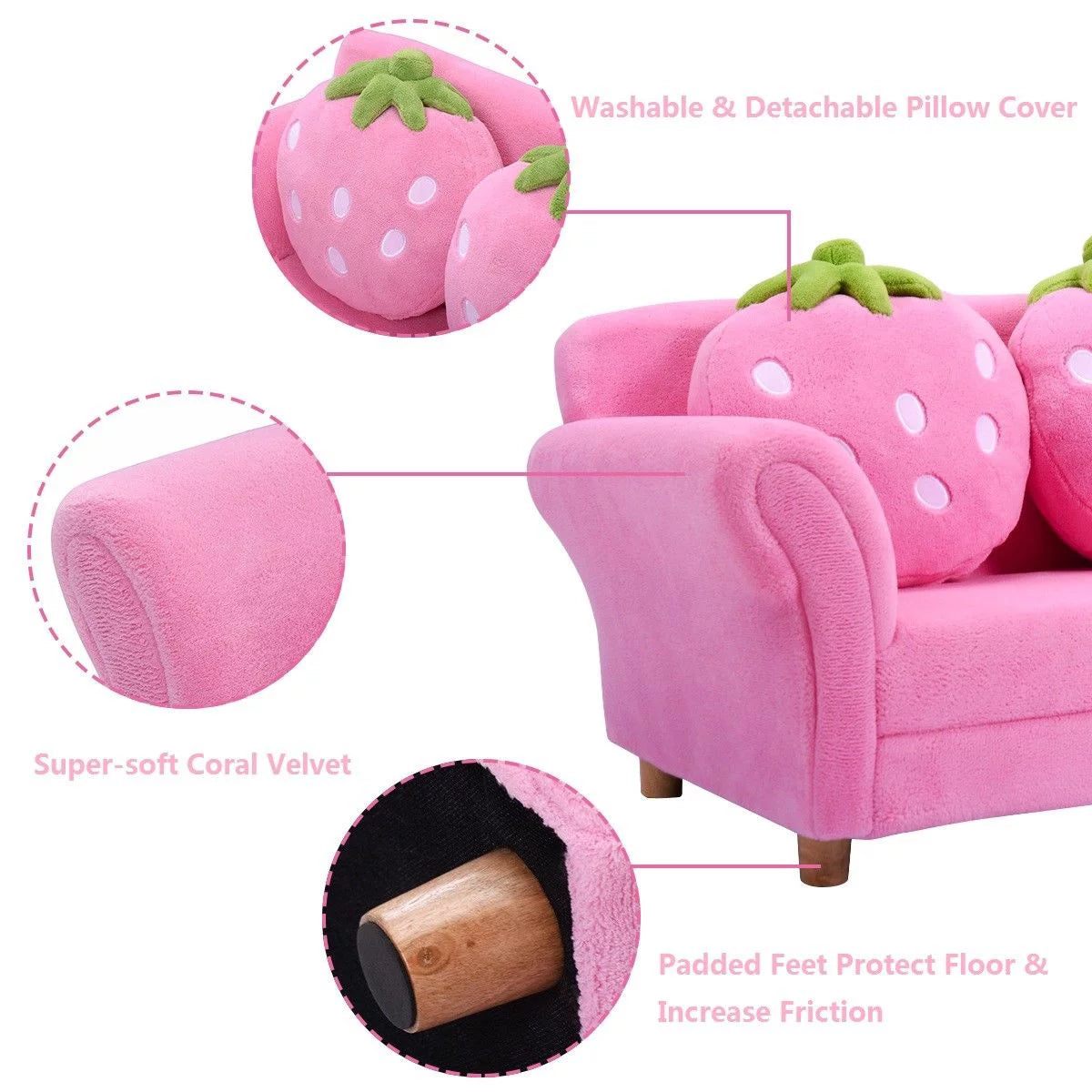 Kids Sofa Armrest Chair with 2 Pillow Pink I724784
