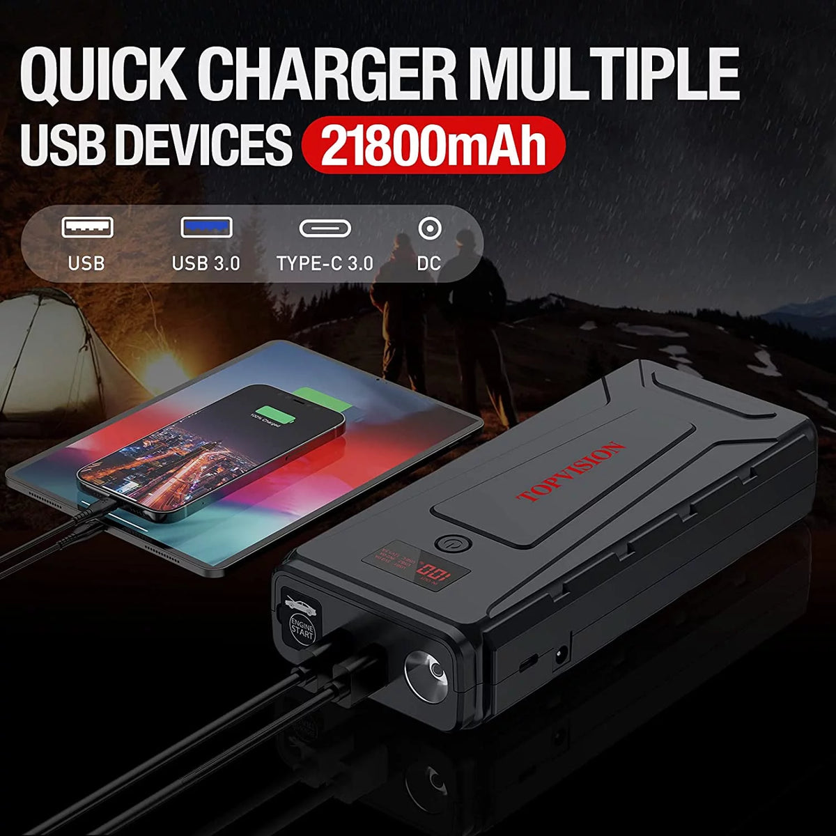 12V Car Jump Starter with Dual USB Quick Charge and DC Output Y912