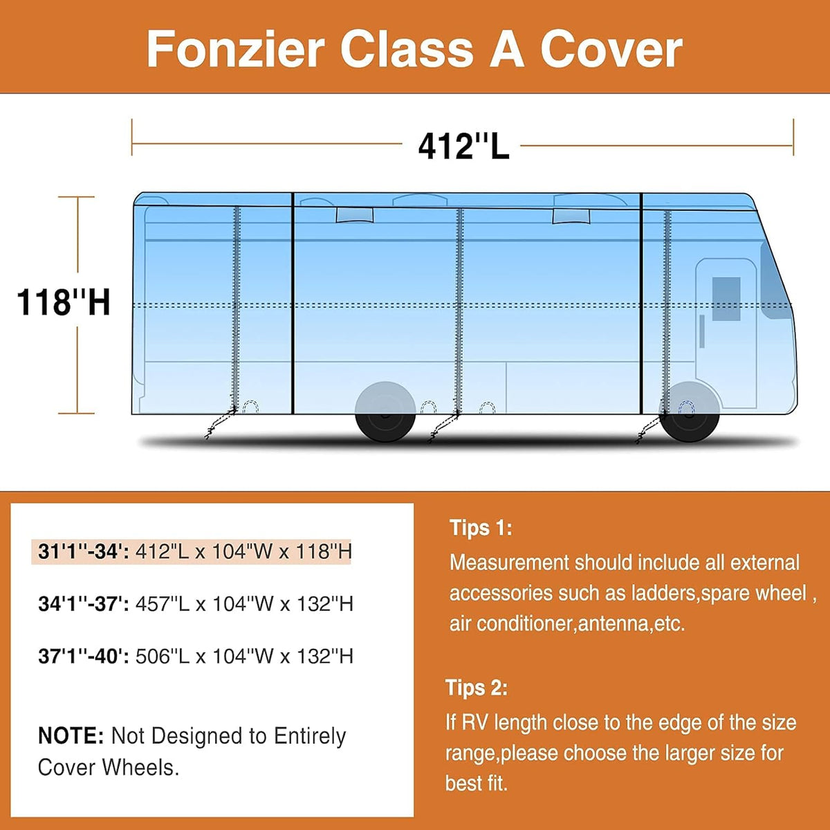 Heavy Duty RV Cover for 31'-34' Motorhome W594