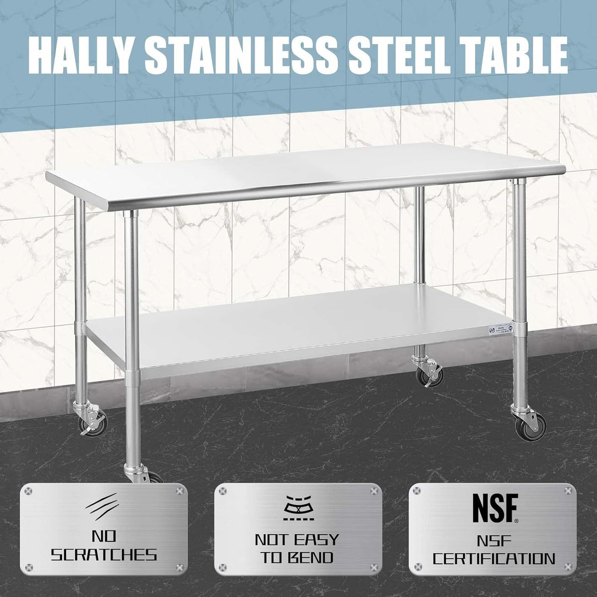 Stainless Steel Table 30 x 60 Inches with Caster Wheels H4661