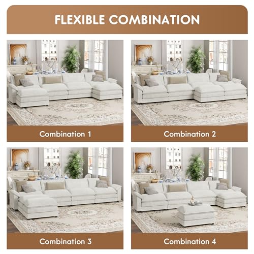 Grey Chenille U Shaped Modular Sectional Sofa with Ottoman W400