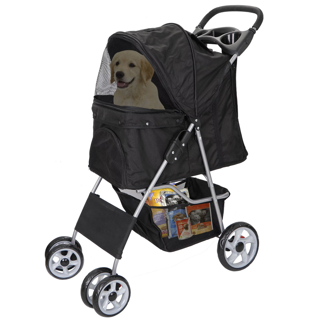 4 Wheel Foldable Pet Stroller with Storage Basket & Cup Holder M615072