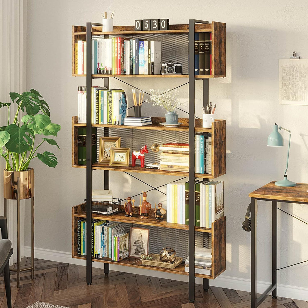 6-Tier Grey Wooden Bookshelf with Metal Frame L76324