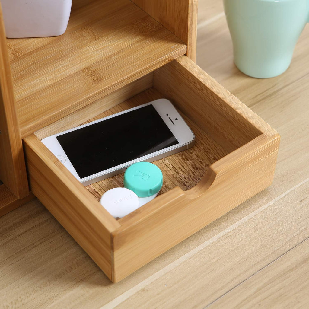Bamboo Desktop Bookshelf with 3 Drawers A208
