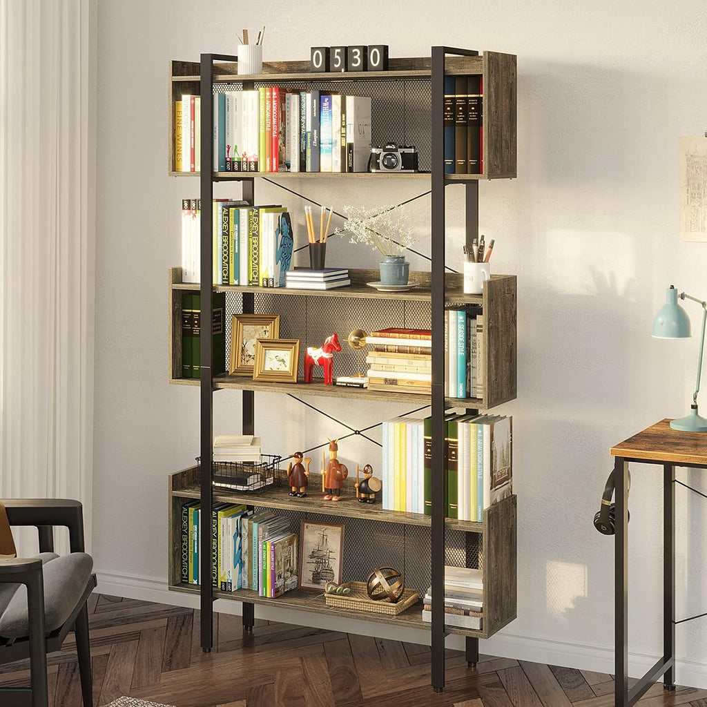 6-Tier Grey Wooden Bookshelf with Metal Frame L76324