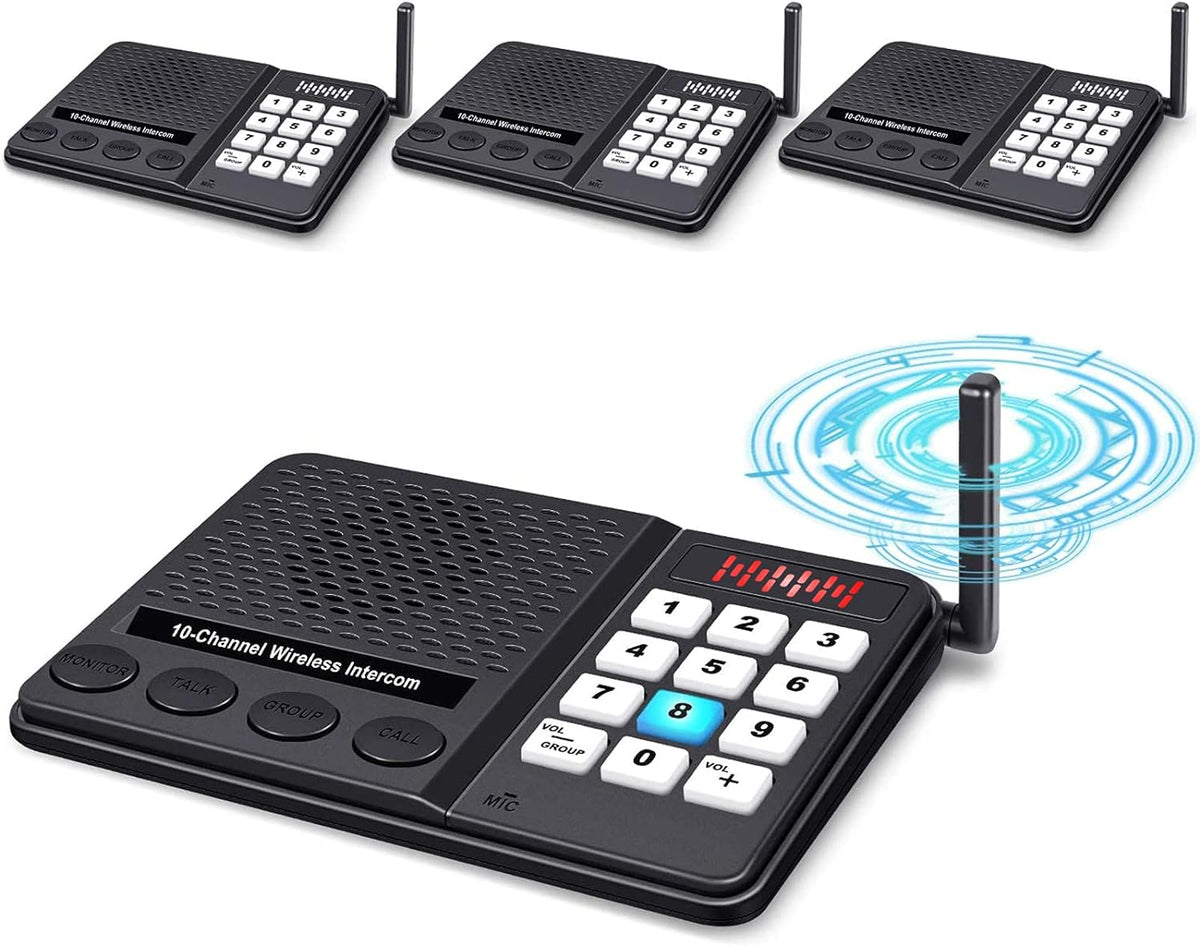 Wireless Intercom System 1 Mile Long Range 10 Channel Pack of 4 B911